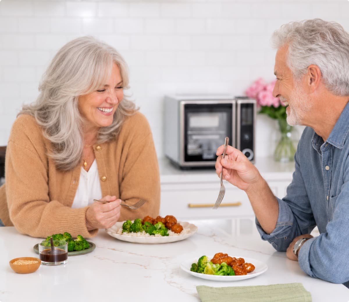 Couple enjoying a home-cooked meal together