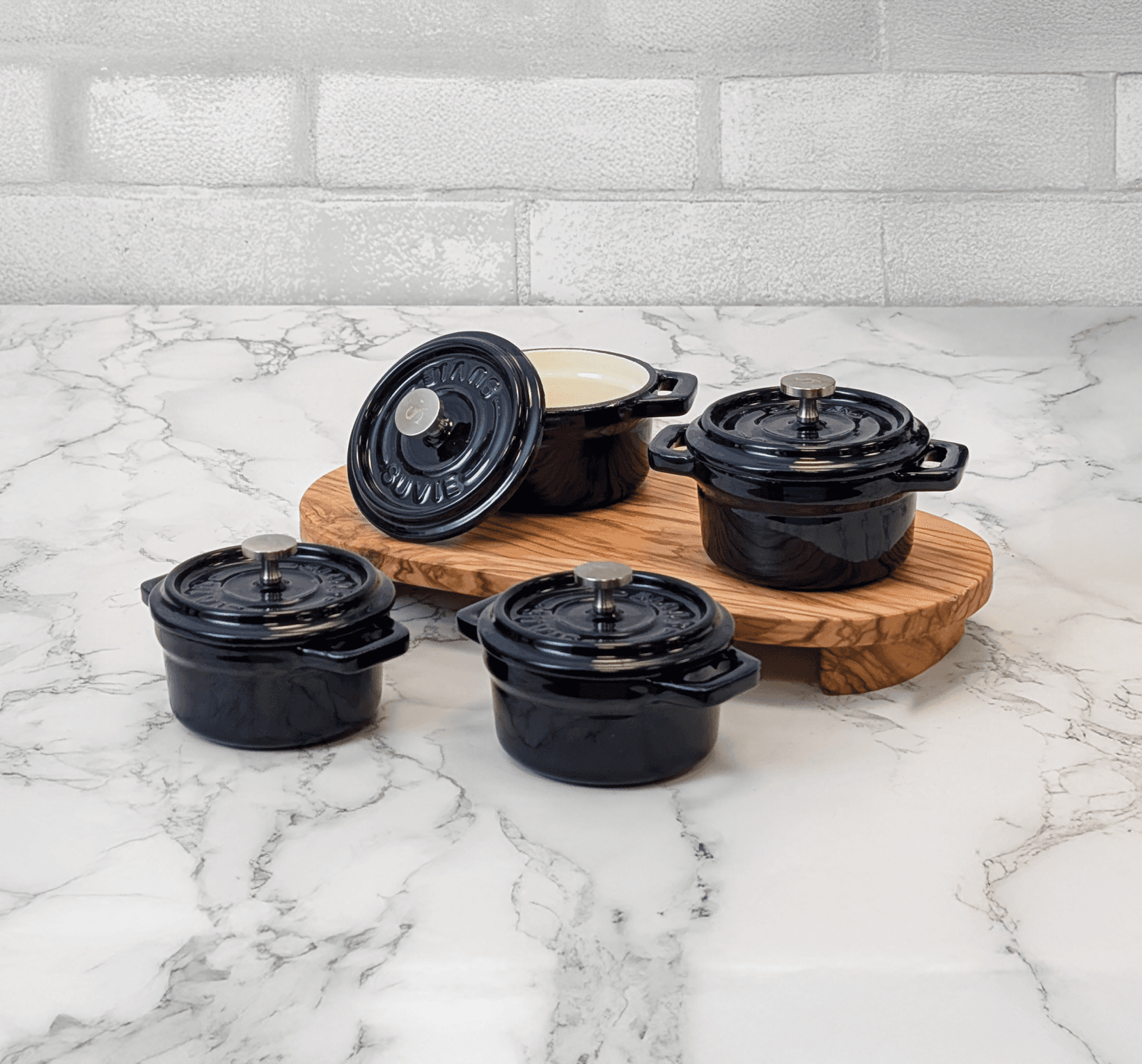 Enameled Cast Iron Mini Cocottes, Navy Blue
