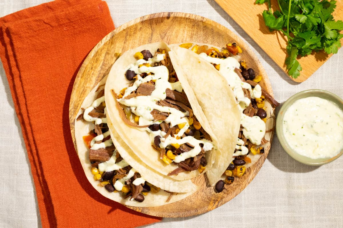 Cilantro Lime Crema Beef Tacos