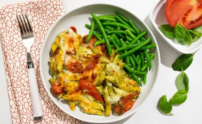 Caprese Pesto Pasta Bake