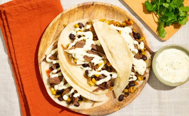 Cilantro Lime Crema Beef Tacos