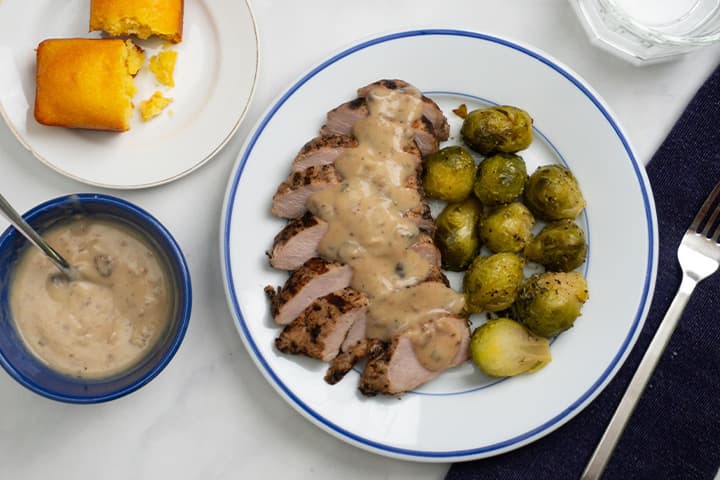 Grilled Pork Chops and Madeira Mushroom Sauce